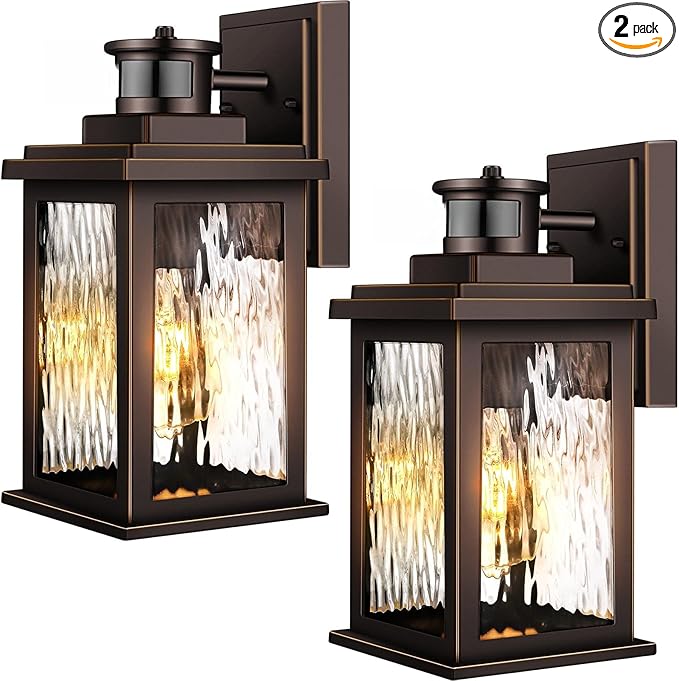VIANIS Motion Sensor Outdoor Light Fixture, 2 Pack Oil-Rubbed Bronze, Adjustable Sensitivity Outdoor Wall Lights, Anti-Rust Aluminum Waterproof Outdoor Lanterns for Porch, Front Door, Entrance