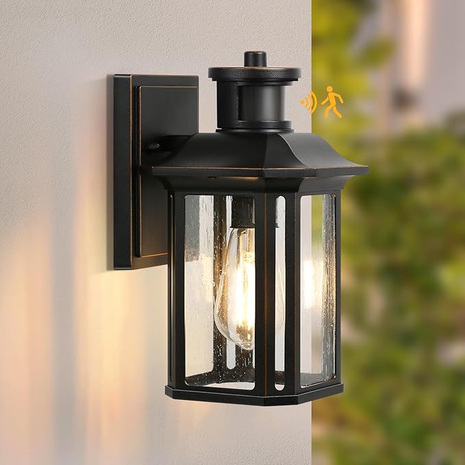 Motion Sensor Outdoor Lights, 3 Adjustable Lighting Modes Porch Lights, Dusk to Dawn Exterior Light Fixtures Wall Mount, Anti-Rust & Waterproof Outside Wall Lantern Sconce for House, Bulb Included