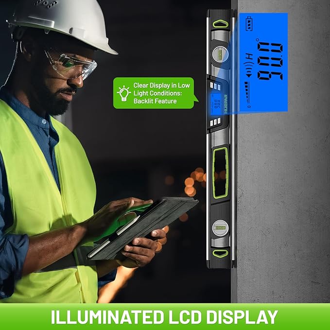 Huepar 24-Inch Digital Level, Professional Magnetic Electronic Torpedo Level with LCD Display, Audible Alerts, IP54 Dust/Waterproof, Angle Finder Tool with Carrying Case