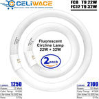 FC8T9/CW 22W and FC12T9/CW 32W Cool White Set, 8 inch T9 22 Watts Circular Light Bulbs, 12 inch 32 Watts Circline Fluorescent Bulb Round Ring Bulb CRI 80, G10q Prong