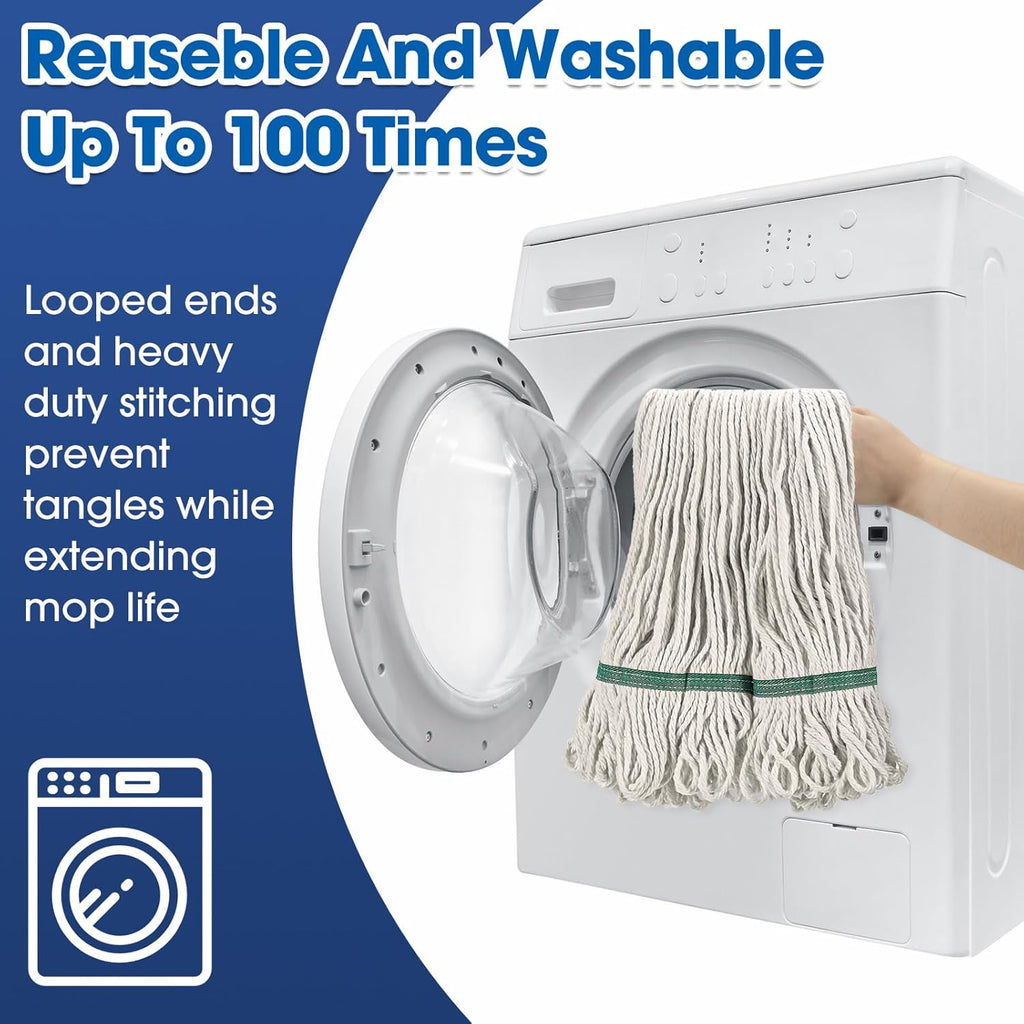Eccliy 3 Pack Mop Heads Replacement Cotton String Mop Heads Heavy Loop Commercial Refills Replacement Bulk Heavy Duty Wet Refills for Home Industrial Commercial Floor Cleaning