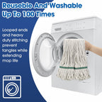 Eccliy 3 Pack Mop Heads Replacement Cotton String Mop Heads Heavy Loop Commercial Refills Replacement Bulk Heavy Duty Wet Refills for Home Industrial Commercial Floor Cleaning