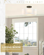 Black Semi Flush Mount Ceiling Light, Close to Ceiling Light Fixtures with Fabric Shade in Quatrefoil Shape, Farmhouse 13-inch Ceiling Light for Kitchen Hallway Bedroom, AD-22007-4SF-BK