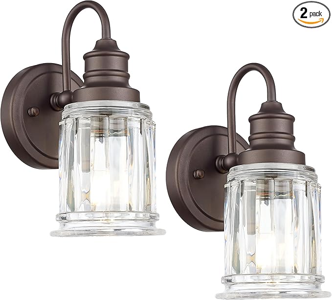 Rustic Wall Sconces Set of Two, HWH Farmhouse Vanity Wall Sconces for Bathroom, 1-Light Wall Sconce Light Fixtures Indoor Wall Lamps for Bedroom, Oil Rubbed Bronze Finish, 5HZG106B-2 ORB