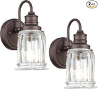 Rustic Wall Sconces Set of Two, HWH Farmhouse Vanity Wall Sconces for Bathroom, 1-Light Wall Sconce Light Fixtures Indoor Wall Lamps for Bedroom, Oil Rubbed Bronze Finish, 5HZG106B-2 ORB