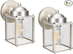 LIT-PaTH Outdoor Wall Lantern, Wall Sconce as Porch Lighting Fixture, E26 Medium Base, Aluminum Housing Plus Glass, Bulbs NOT Included, 2-Pack, Nickel Finish