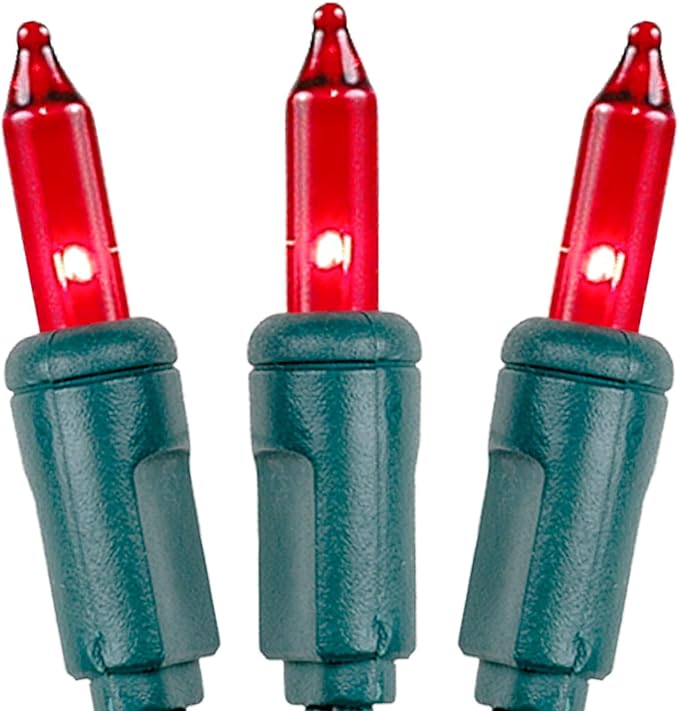 Novelty Lights 11 Feet 50 Bulbs Traditional Incandescent Mini Lights, Red on Green Wire with 2.5" Spacing, Commercial Grade and UL Listed for Indoor/Outdoor Use, End-to-End Connectable