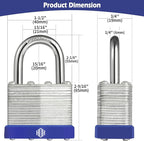 HOX Locks 12-Pack Keyed-Alike Padlocks w/ 1.2” Shackle, 1-9/16” Wide Body, Hardened Steel Case Shackle Padlock, Brass Cylinder - for Hasp Latch, Sheds, Fences, Storage Locker