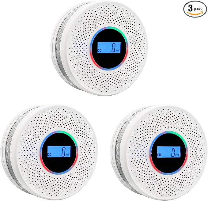 Smoke Detector Carbon Monoxide Detector Combo with Digital Display and Sound Light Alarm, 2-in-1 Smoke & CO Alarm with Battery Operated for Home, Travel or RV