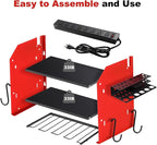 3 layers power tool organizer Loads 150lbs with 4 Cordless Drill Holder and 8 Outlet Power Strip,it’s good choice for husband birthday gift,red