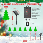 25" Larger Outdoor Christmas Decorations, 12 Pack Colorful Solar Candy Cane Christmas Tree Lights with 10 Lighting Modes and Bright 204 LED, Waterproof Solar Christmas Tree for Pathway Yard