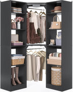 Corner Closet System with 12 Shelves, 39.2" Corner Closet Organizer System with 2 Hanging Rods, Versatile 6-Tier Walk-in Closets for Corner Space, Black (39.2" L x 39.2" W x 80" H)