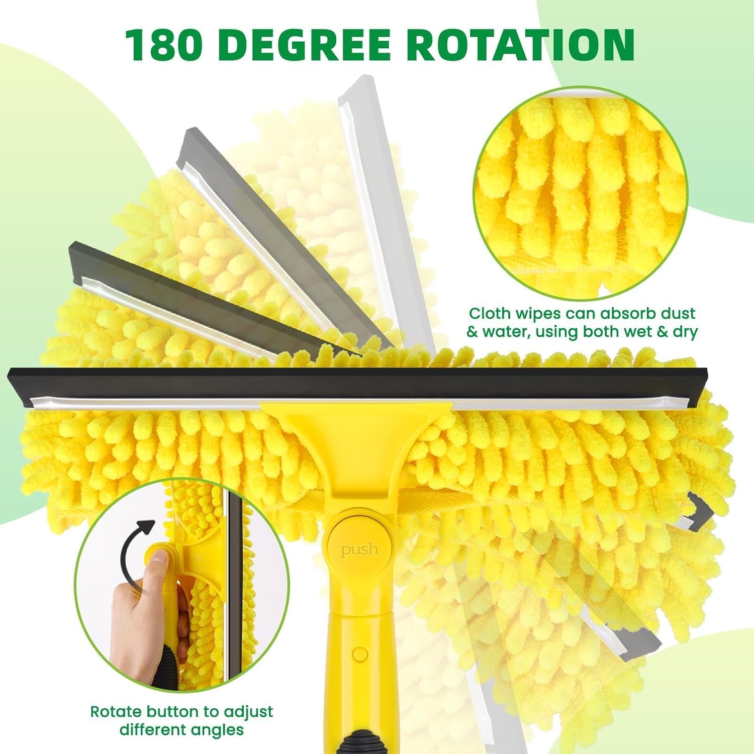 Professional Window Squeegee with Telescoping Extension Pole, 2 in 1 Shower Cleaning with Telescopic Pole, 360'' Extension Washing Tool with Rotating Head for Indoor/Outdoor High Window Glass