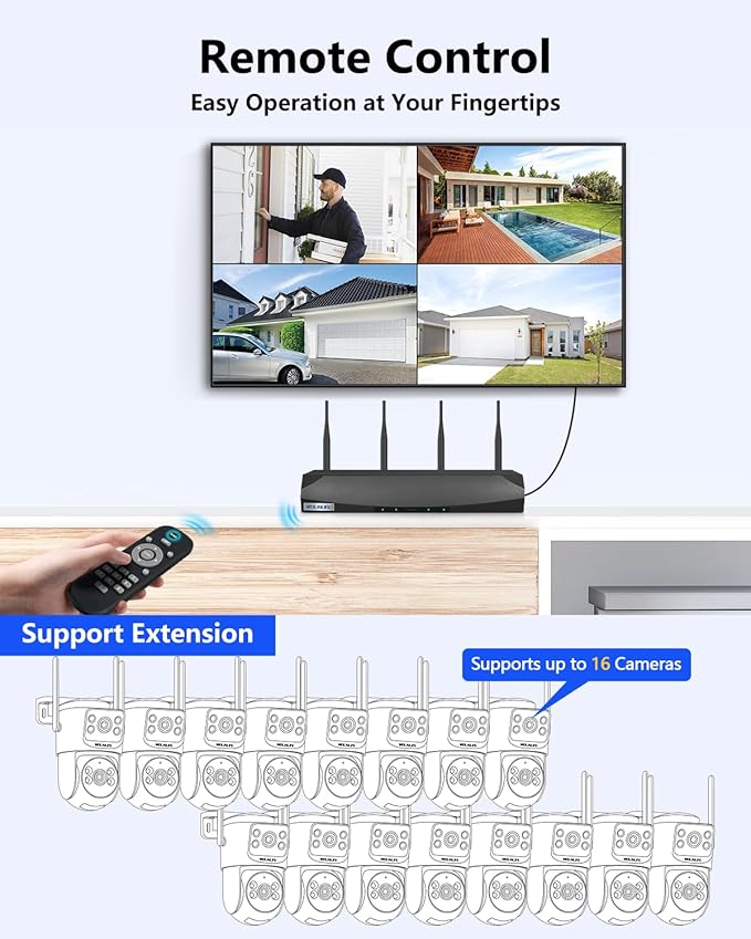 【2-Way Audio & 360° View】 4MP PTZ Security Cameras Wireless Outdoor, WiFi Home Security Camera System, Video Surveillance DVR Kits