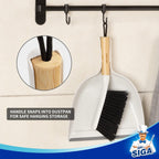 MR.SIGA Dustpan and Brush Set, Portable Cleaning Brush and Dustpan Combo with Bamboo Handle, White, 1 Set