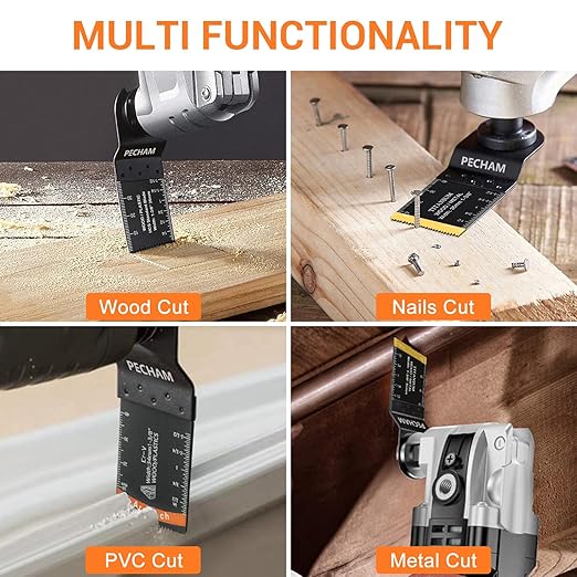 Oscillating Saw Blades, PECHAM 64PCS Professional Universal Titanium Multitool Blades for Wood Plastics Metal Quick Release Multi Tool Kits Fit Rockwell Ridgid Ryobi Milwaukee Chicago Craftsman