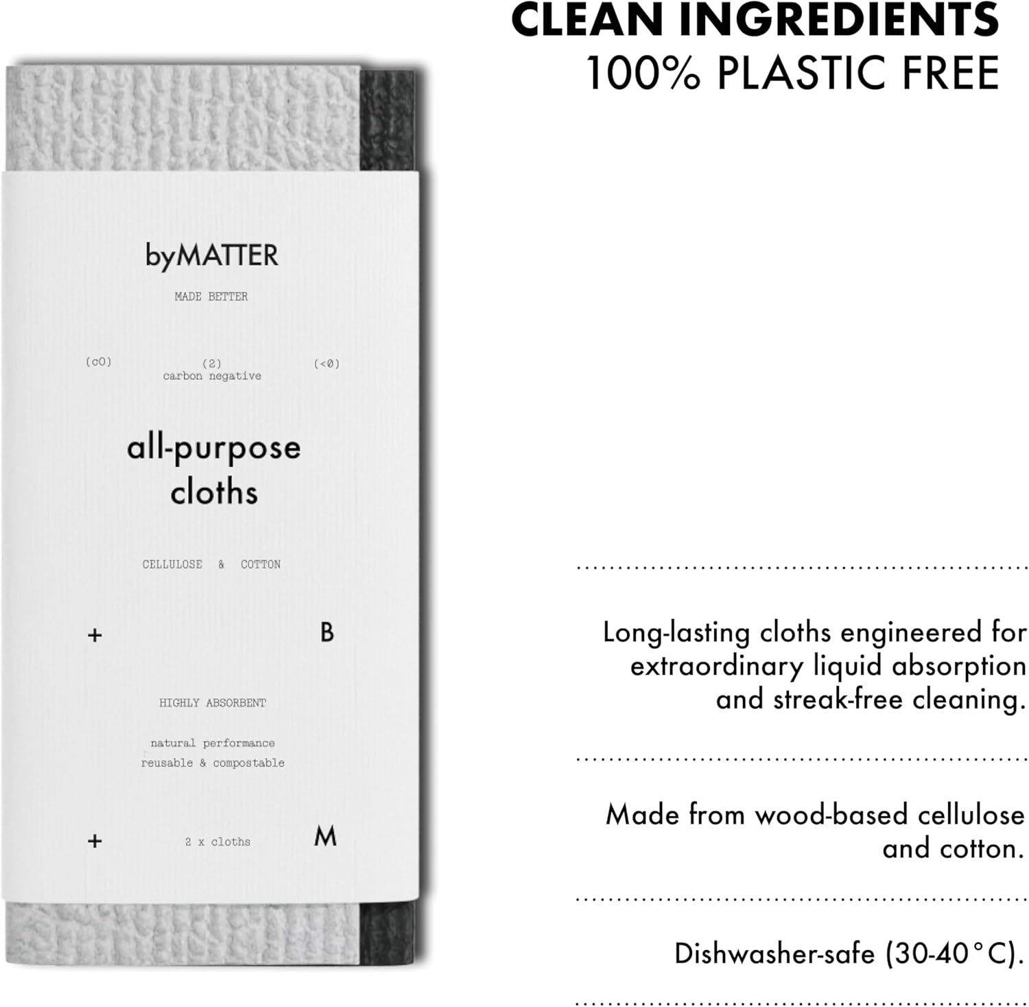 byMATTER All Purpose Cleaning Cloths – Reusable Cleaning Cloth Pack, Plastic Free, Compostable, Highly Absorbent, Dishwasher Safe, Streak Free Kitchen Cloth Set x2