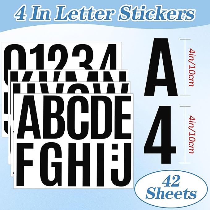 441 PCS 42 Sheets Letter Stickers Large Mailbox Numbers and Letters Self Adhesive Vinyl Waterproof Alphabet Number Stickers for Mailbox House Address,Crafts,Car, Poster,Classroom Decor(4 Inch,Black)