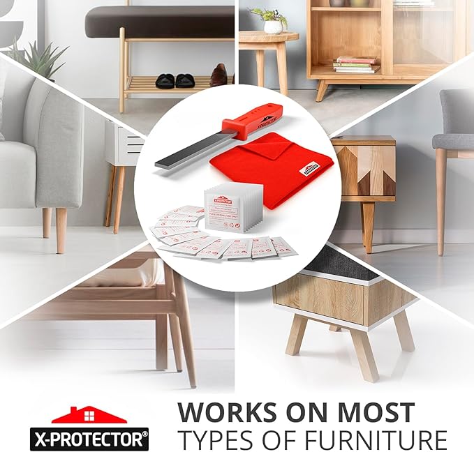 X-Protector Furniture Pads Preparation Set - Includes Metal File, Microfiber Cloth & 20 Cleaning Wipes - Furniture Surface Prep Kit for Easy Installation of Furniture Pads!