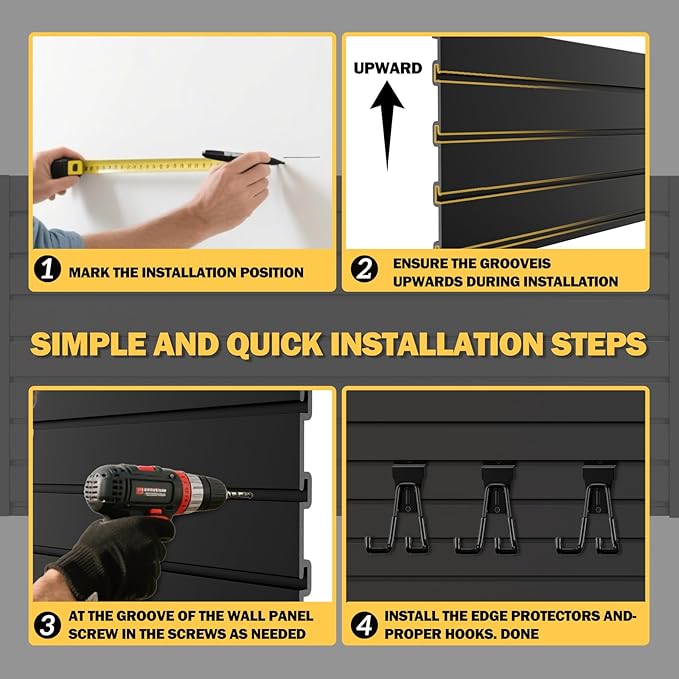 RORA Slat Wall Paneling Garage Slat Wall Storage Systems 2x4 ft Slatwall Black Heavy Duty Satwall for Tool Organization ,Pvc Slat Wall Panels,Fits for Storage and Display