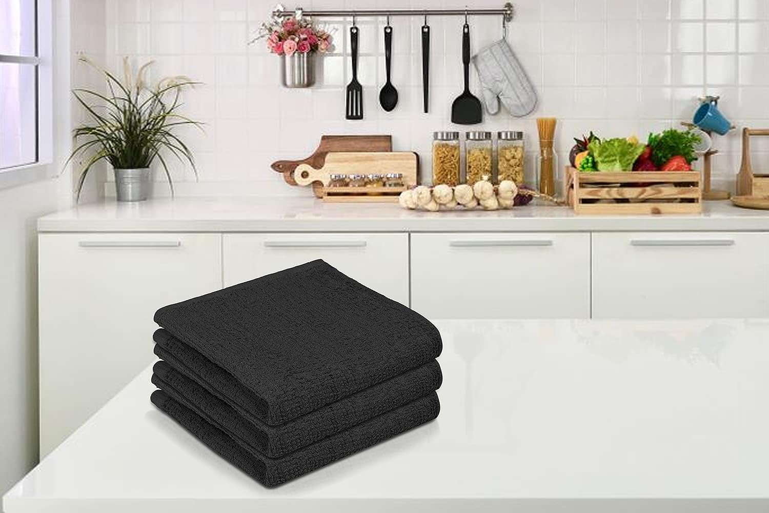 Bar Mop Grey Ribbed 16x19 Pack of 24, 100% Cotton Absorbent Kitchen Towel Dish Towels and Dishcloths Towels Sets Washcloth Restaurant Cleaning Rags Towel