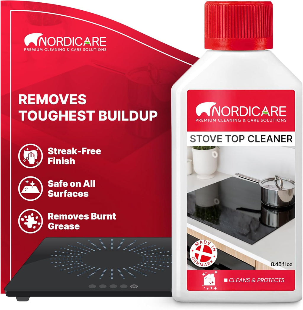 Nordicare Stove Top Cleaner Glass Ceramic - Induction Cooktop Cleaner Polish And Protector For Everyday Use - No Scrubbing Pad Needed - Leaves Protective Film - Made In Denmark (8.45oz)