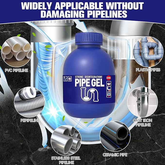 Pipe Bobo Drain Cleaner 10.6OZ, Professional-Grade Drain Clog Remover for Kitchen Sink, Powerful Unclogging, Unclog drains, clog remover, Shower, Tub, Compatible with All Pipe Materials