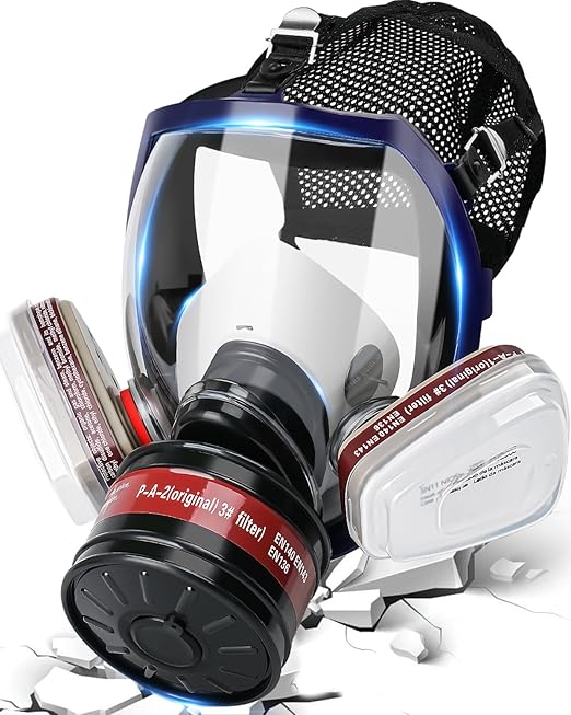Gas Masks Survival Nuclear and Chemical, Gas Mask with 40mm Activated Carbon Filter, Full Face Respirator Mask with 6001 Filter for Chemicals Organic Vapor Dust Smoke Painting Spray Welding