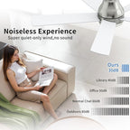 52 Inch Brushed Nickel Ceiling Fans with Lights and Remote,LED Low Profile Flush Mount Ceiling Fan for Bedroom, Living Room,Patio,Quiet DC Motor,5 Blades