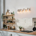 4-Light Bathroom Vanity Light Fixtures, Modern Bathroom Light Fixture with Clear Glass Brushed Nickel Finish Vanity Lights Over Mirror for Kitchen Bedroom Living Room