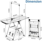 APEXCHASER Clothes Drying Rack with High Hanger, Foldable 3-Level Drying Racks with Shoe Rack, Crossbar and Vertical Rod Laundry Stand with Adjustable Wings Silver