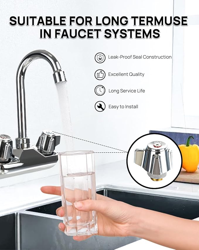 4" Brass Faucet Handle Cartridge Replacement Stem Assembly Faucet Valves Hot Knob Handle Kit with Stem for Kitchen & Bathroom Knob Handles