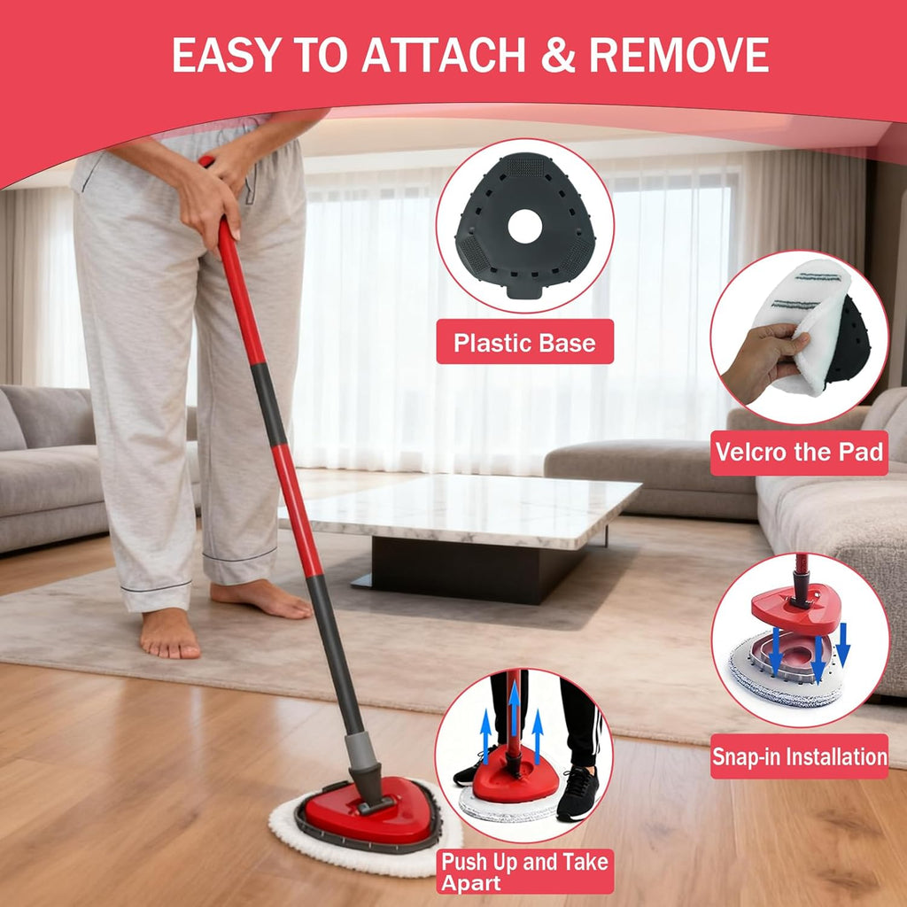 Triangule Flat Mop Replacement Pads, Spin Mop Pad Replacement, 10 Pack Mop Refill Pads, 1 Mop Base and 1 Scraper for Cleaning Floor, Wall, Ceiling, Easy to Replace