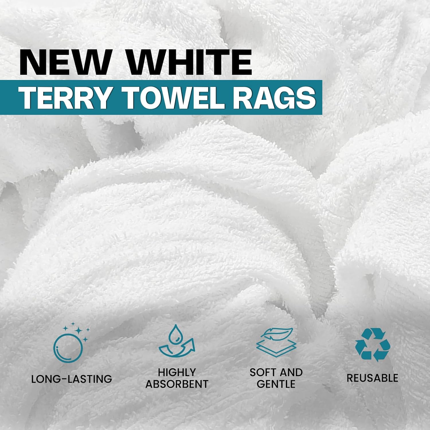 Premium White Terry Cloth Rags (10 lbs.Bag - 4 Pack) Super Absorbent Cotton Towel Cleaning Rags for Garage, Industrial Use & Housekeeping