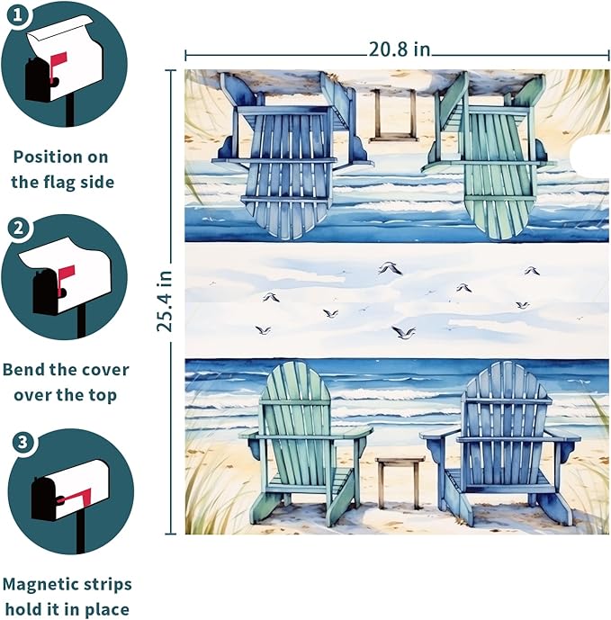 Summer Beach Life Nautical Coastal Theme Mailbox Covers - Magnetic, Standard Size 25.5x21 Inch, Blue Ocean Seagull Waterproof Wraps for Post Letter Boxes, Garden Yard Outdoor Decor