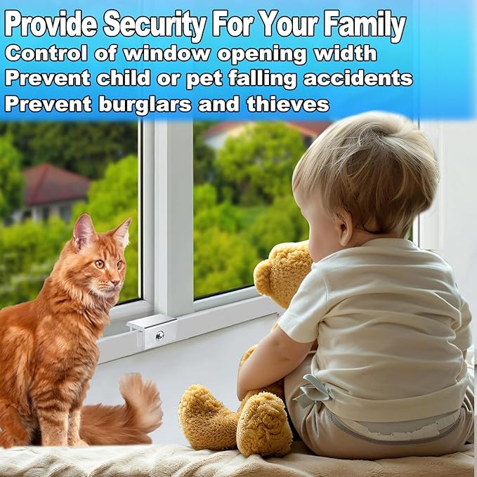 [6 Sets] Sliding Window Lock with Key Aluminum Alloy Adjustable Security Lock (Silver) Single Hole Quick Installation Anti-Theft and Anti-Theft Suitable for Vertical/Horizontal Windows