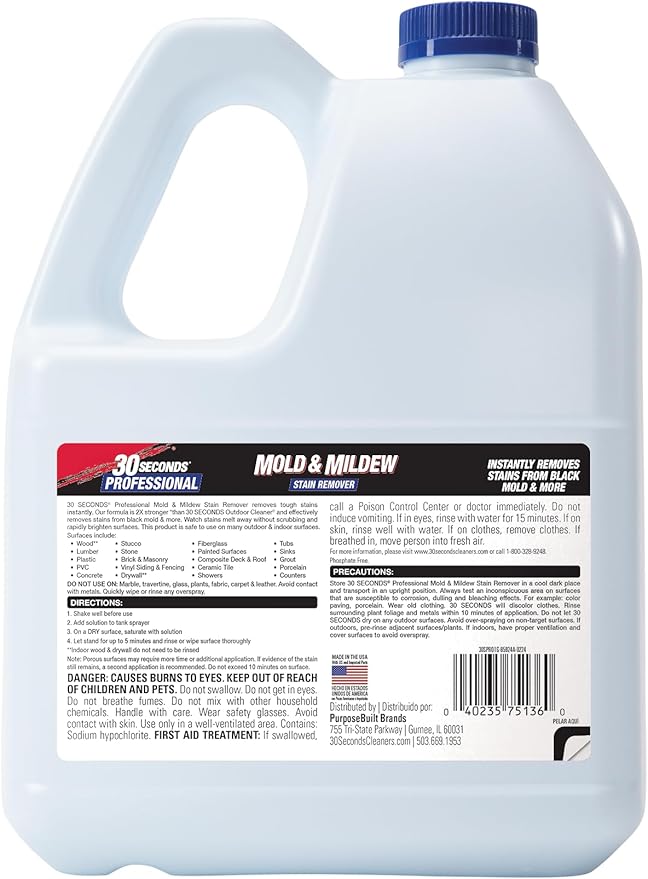 30 SECONDS Pro Mold and Mildew Stain Remover | Scrub Free | Brighter Results Instantly | Ready To Use Refill | 128 fl. oz. (2 PACK)
