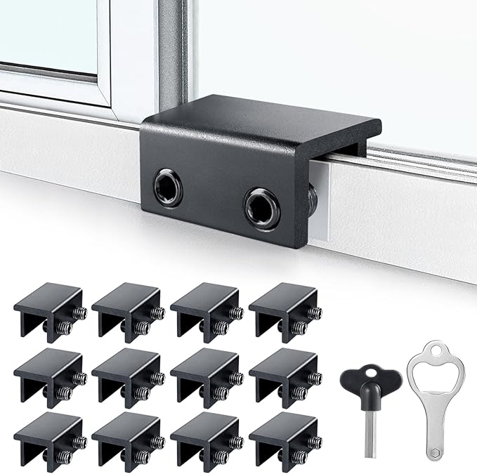 ZRFCXE Window Locks,12 Pack Sliding Window Locks with Key for Vertical & Horizontal Sliding Windows Doors,Easv to Install,Adjustable Security Window Lock for Patio Bedroom Home and Office (Black)