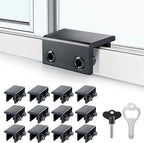 ZRFCXE Window Locks,12 Pack Sliding Window Locks with Key for Vertical & Horizontal Sliding Windows Doors,Easv to Install,Adjustable Security Window Lock for Patio Bedroom Home and Office (Black)