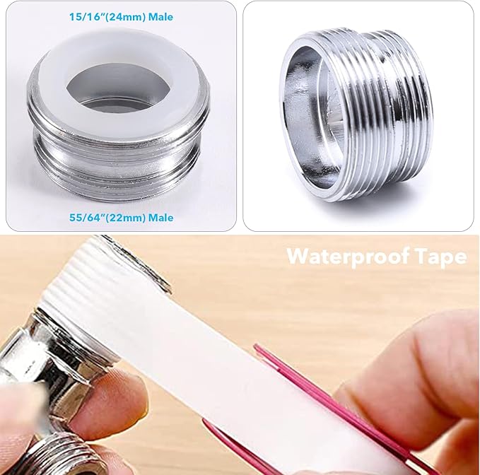 3 Way Shower Diverter - Solid Brass, Sink Valve Faucet Splitter for Kitchen or Bathroom, M22-M24, M22-G1/2 Adaptor, Silver