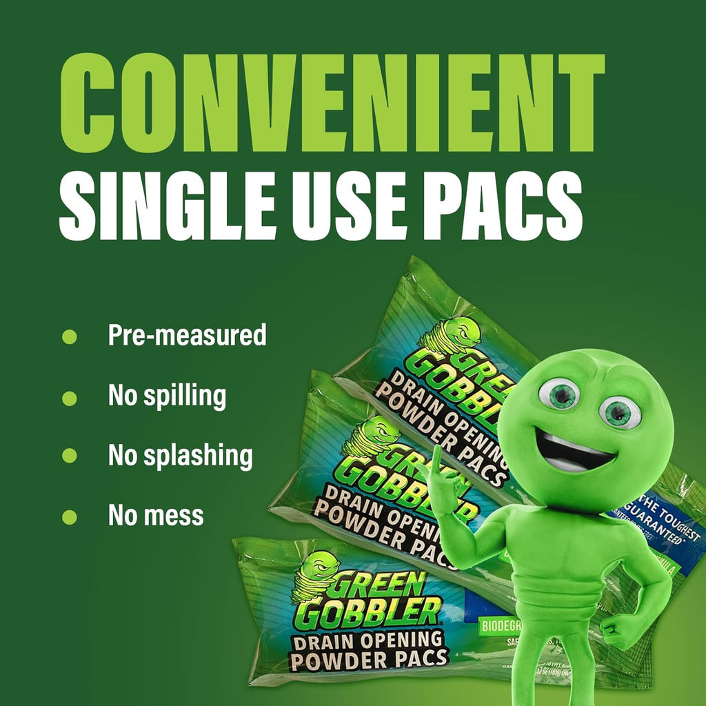 Green Gobbler Drain Clog Remover & Drain Cleaner Powder (5 Pacs & 5 Tools)