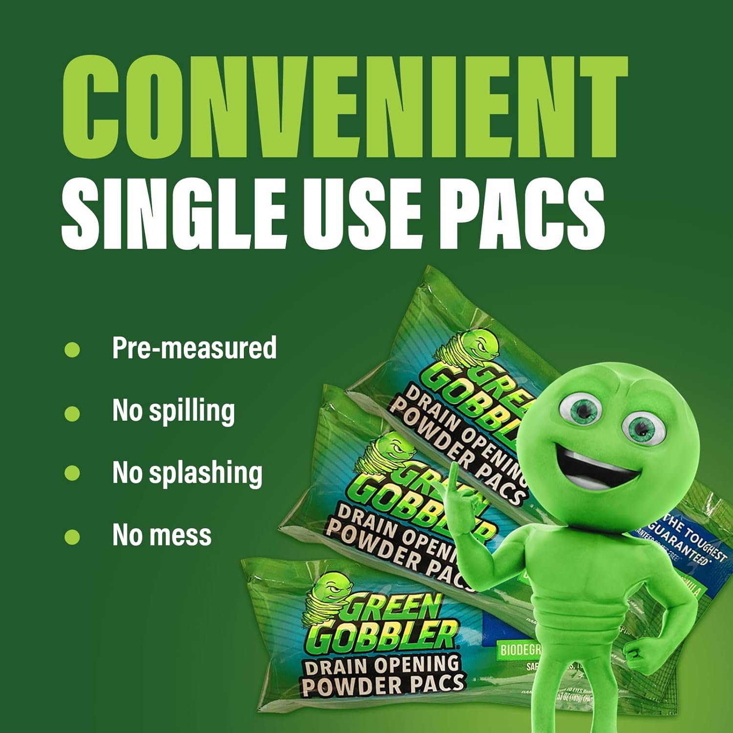 Green Gobbler Drain Clog Remover & Drain Cleaner Powder (5 Pacs & 5 Tools)