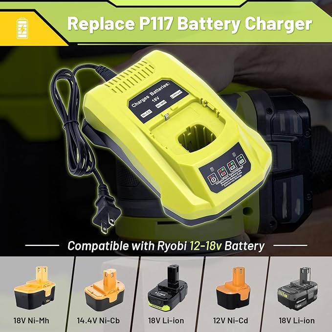 Upgraded 3.8Ah P102 Replacement for Ryobi 18V Battery and Charger Combo Lithium ion Compatible with Ryobi 18V ONE + Battery P108 P103 P104 P105 P107 P109 P122 Cordless Power Tools & Charger P117 P118