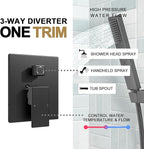Lava Odoro Modern 3-Setting Square Shower and Tub Faucet Set with Shower Head and Handheld Sprayer Black, Rainfall Shower System with Tub Spout, Shower Valve Trim Kit, Matte Black, SF103-MB-T