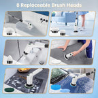 Electric Spin Scrubber, Cordless Shower Scrubber with 8 Scrub Brush, 2 Speed with Adjustable Extension Handle, Battery Level Display, Power Scrubber for Bathroom Bathtub Tile Floor (Black)