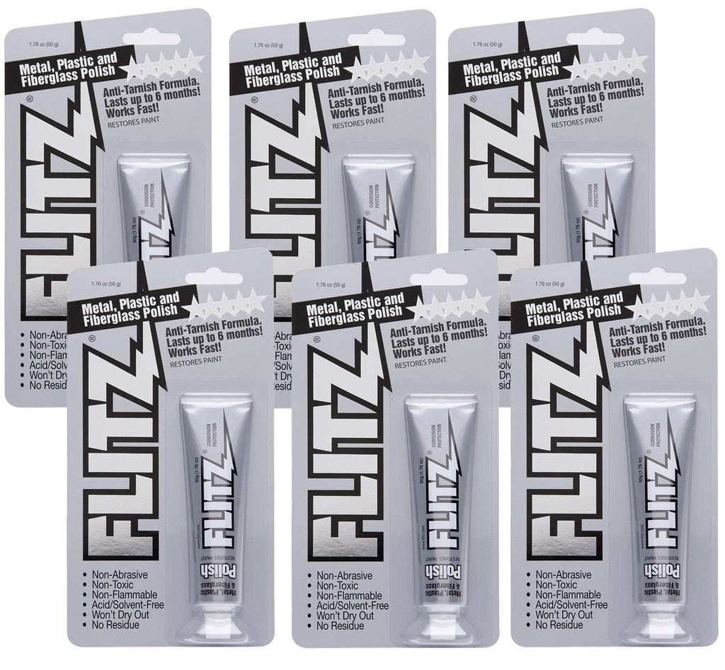 Flitz Multi-Purpose Metal Polish Paste - 1.76oz Tube of USA-Made Chrome Polish - Works on Stainless Steel, Aluminum, Plastic, Jewelry and Cars - Non-Abrasive Cleaner & Rust Remover (6 Pack)