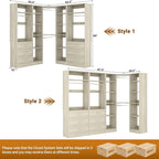 Corner Closet System with 6 Drawers, Closet Organizer System with 14 Shelves & 4 Hanging Rods, 87.2"L * 39.2"W / 63.2"L * 63.2"W Reversible L Shaped Walk-in Closets, Load 2500+LBS, White Oak