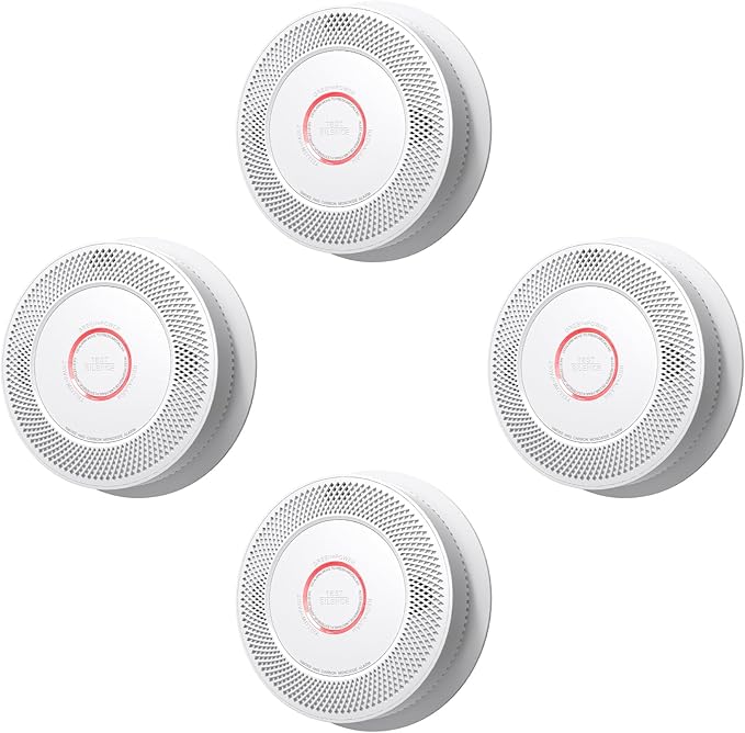 Smoke & Carbon Monoxide Detectors 10-Year Battery, Photoelectric Sensor & Test-Silence Button - UL217-9th Listed Fire Alarms for Home Safety (4 Pack)