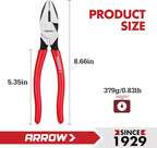 ARROW 8" High Leverage Linemans Pliers, Side Cutters, Linesman Pliers for Wire Cutting, Gripping