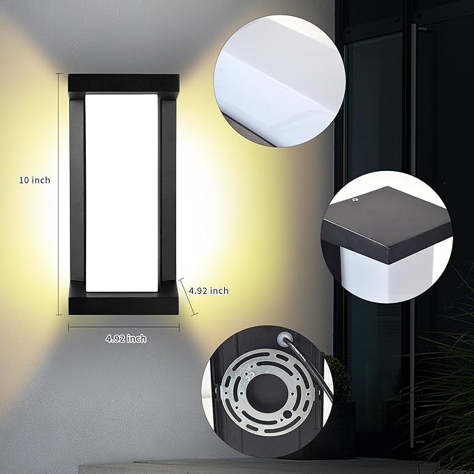 Wrasse Outdoor Sconce Lights 3000K Wall Light Fixtures 2000 Lumen Black Modern Exterior Sconces Wall Lighting for House Outside(2 Pack)